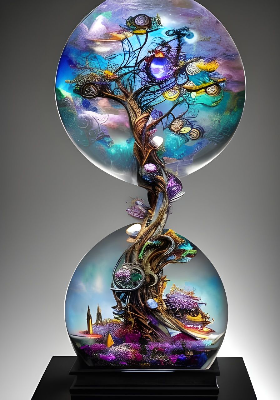 Clockpunk Crystal Bonsai Village in Glass Hourglass