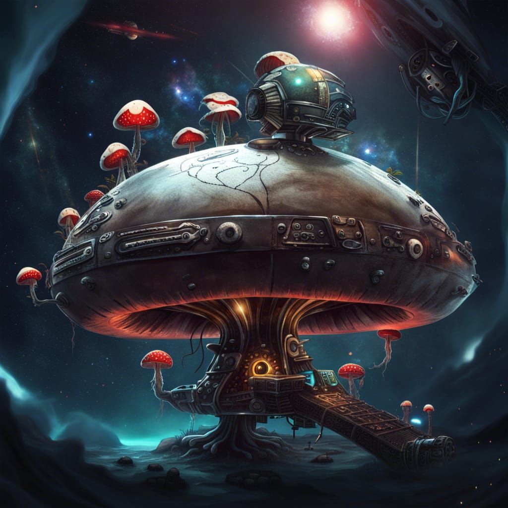 Pirate Cyborg Mushroom Controls Spaceship