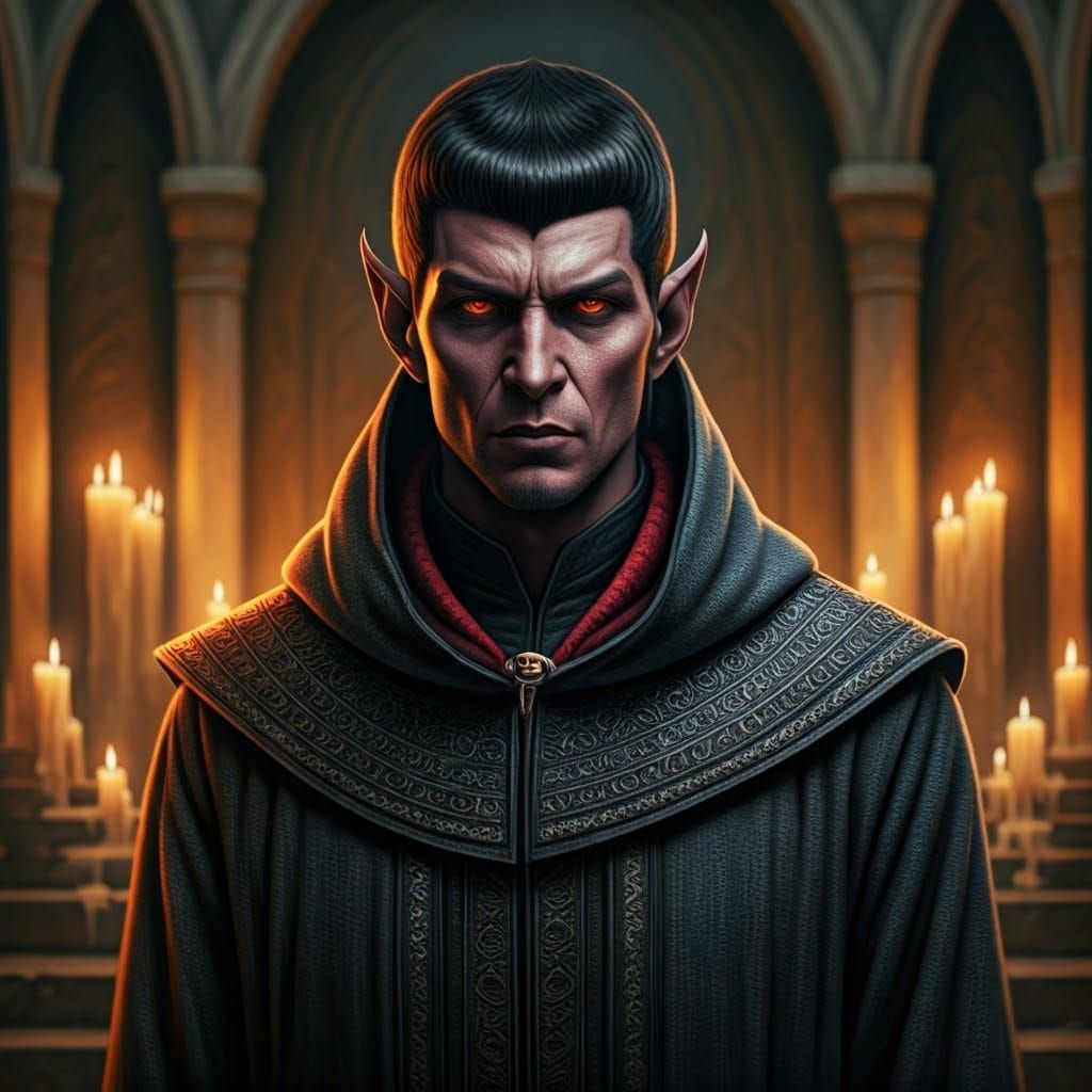 Drow Vulcan Hybrid in Mystical Realism Style