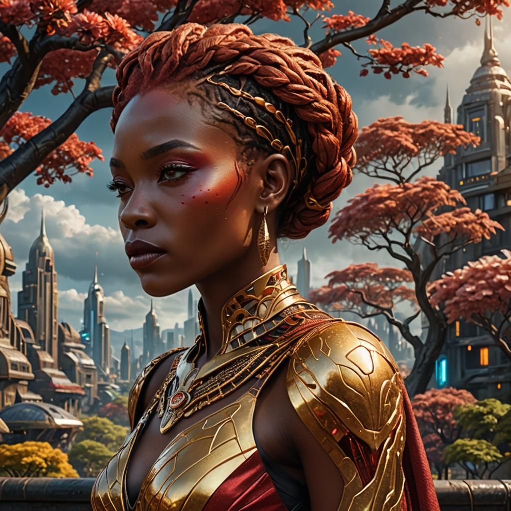 Alien Beauty in Sci-Fi Cityscape, Fantasy Art