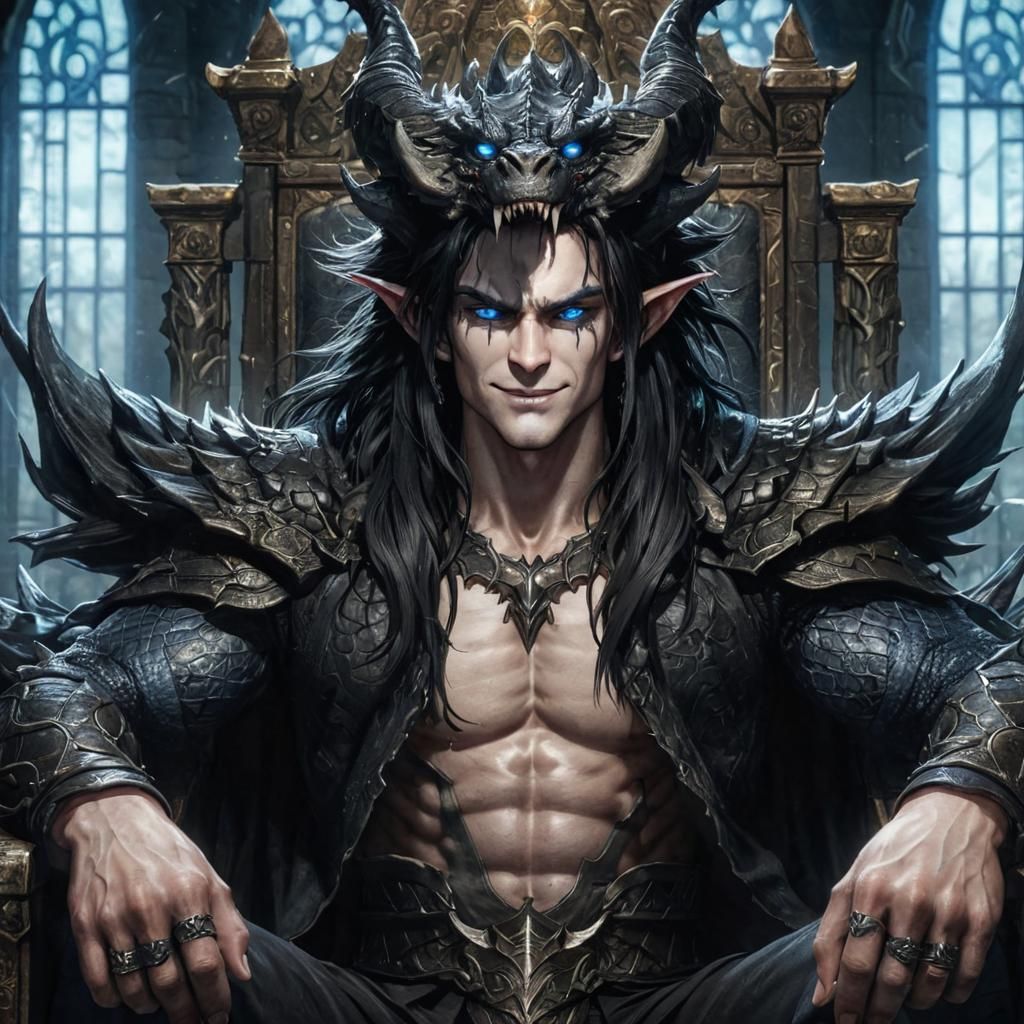 Demon Warlord with Dragon Features on Throne