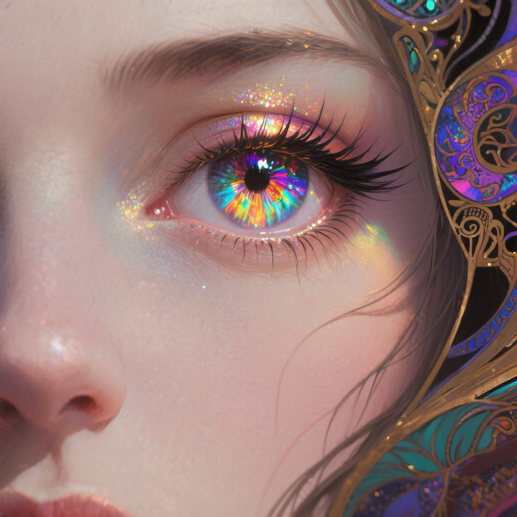 Radiant Eye Close-up with Sparkling Highlights as Digital Ar...