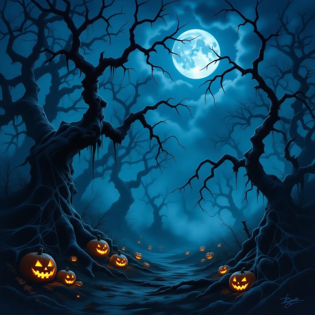 Haunted Forest at Midnight Eerie Moonlight Dark Fantasy