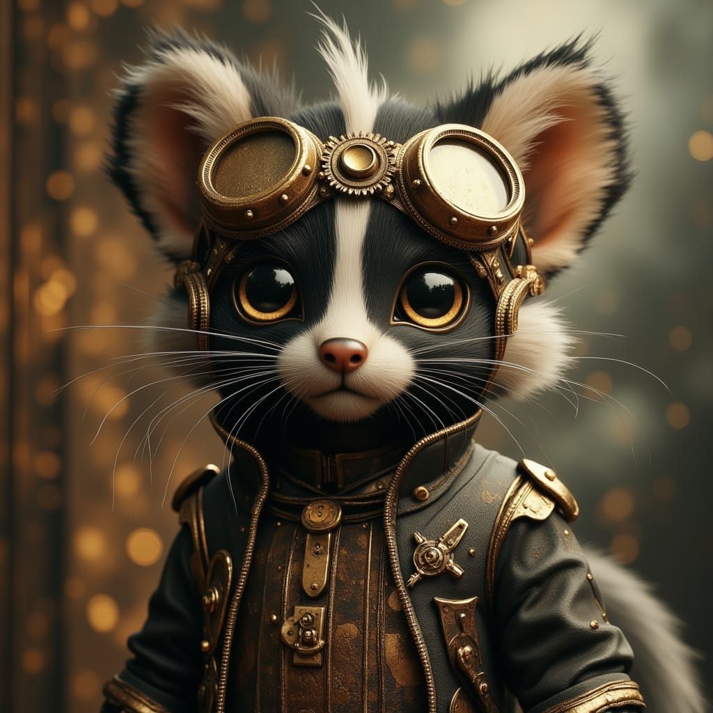 Steampunk Baby Skunk Character in Detailed Outfit