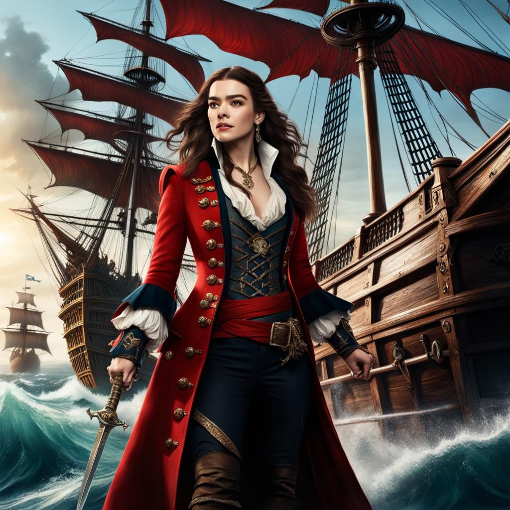 Pirate Captain with Parrot and Treasure in Digital Painting