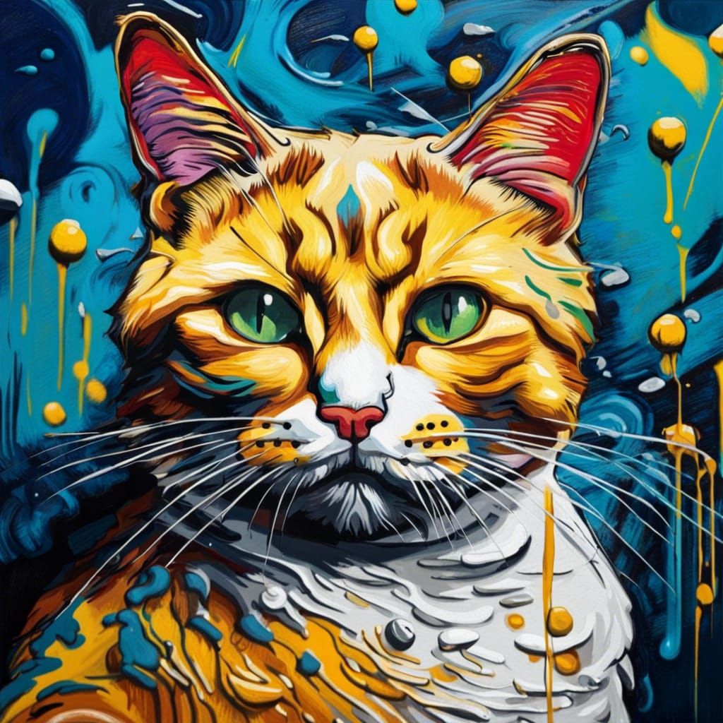 Cat with Pearl Earring in Post-Impressionist Style