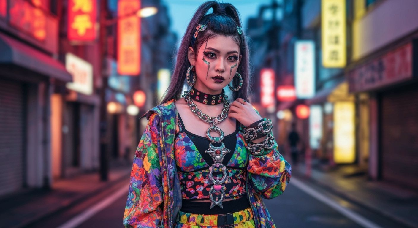 Cyberpunk Gyaru Girl in Neon Okinawa Street