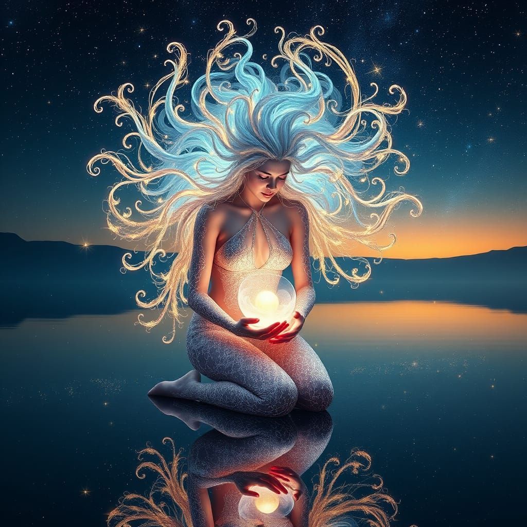 Surreal Goddess Embracing Cosmic Harmony