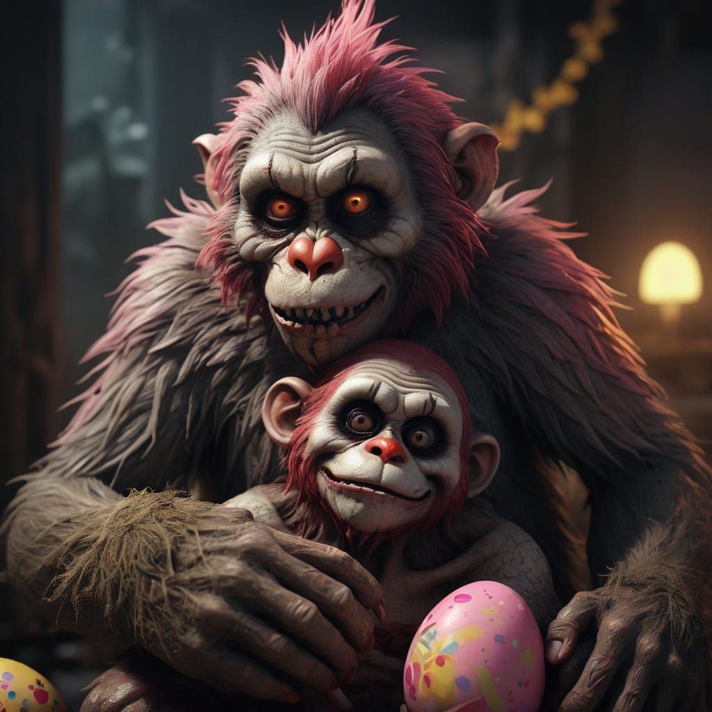Vibrant, Unsettling Digital Art of Zombie Monkey Clown and E...