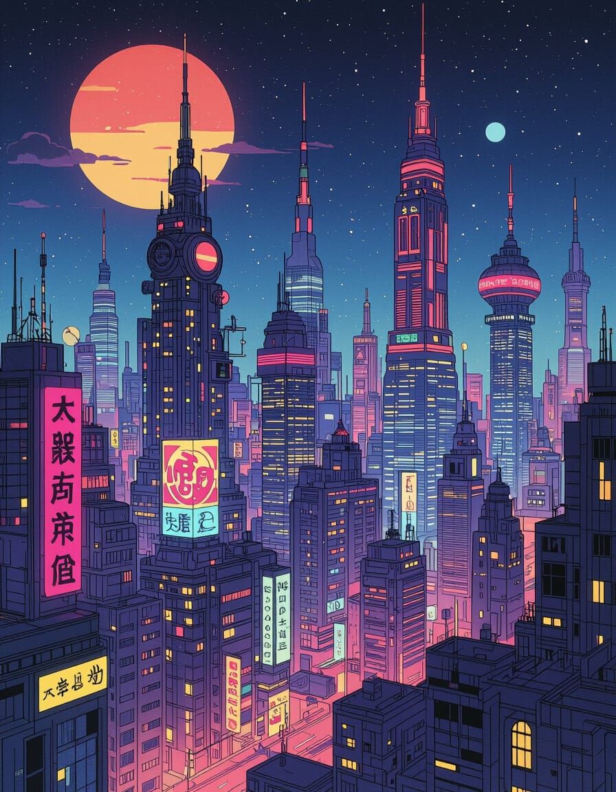 Cyberpunk Cityscape with Soviet Art Deco Elements