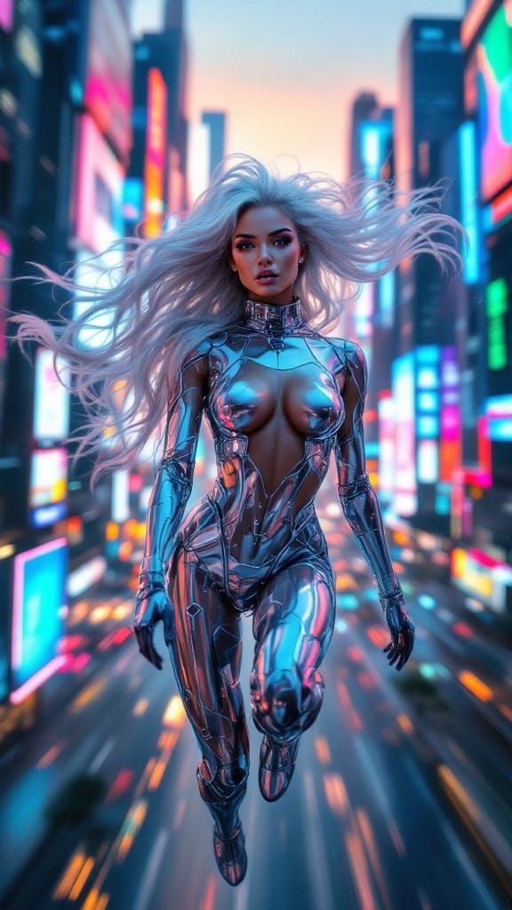 Goddess of Neon Futurism in Motion