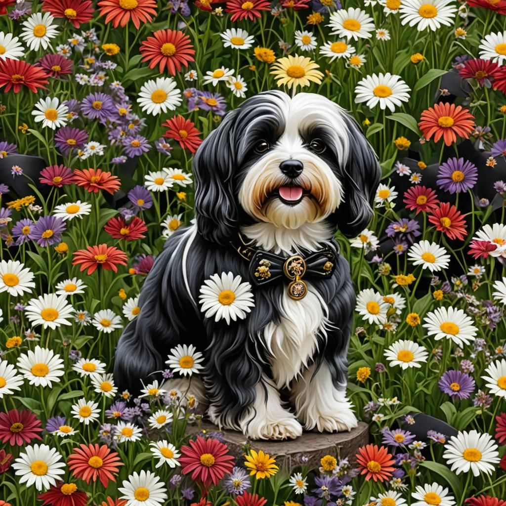 Havanese Mix Puppy Running with Steampunk Engine