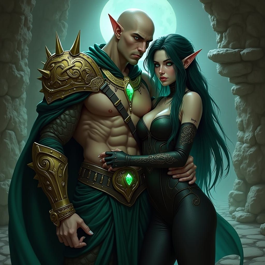 Ethereal Knight in Ancient Moonlit Sanctuary