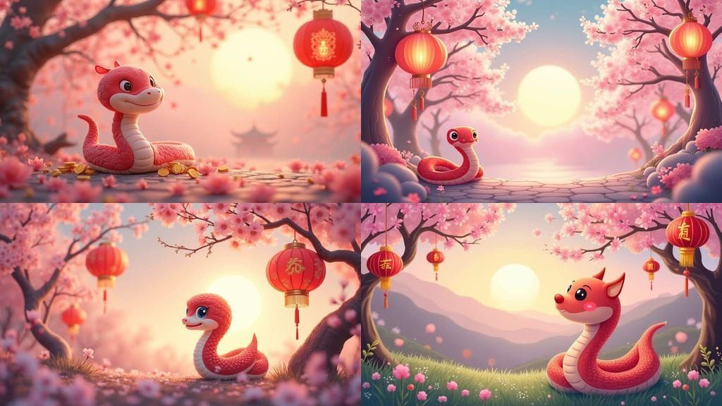 Chinese New Year 2025: Whimsical Cherry Blossom Scene with F...