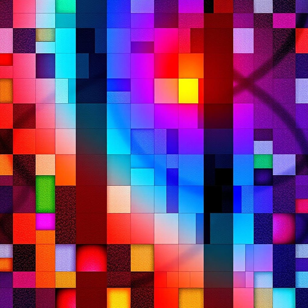 Abstract Cubist Mosaic with Rainbow Fractal Gradient