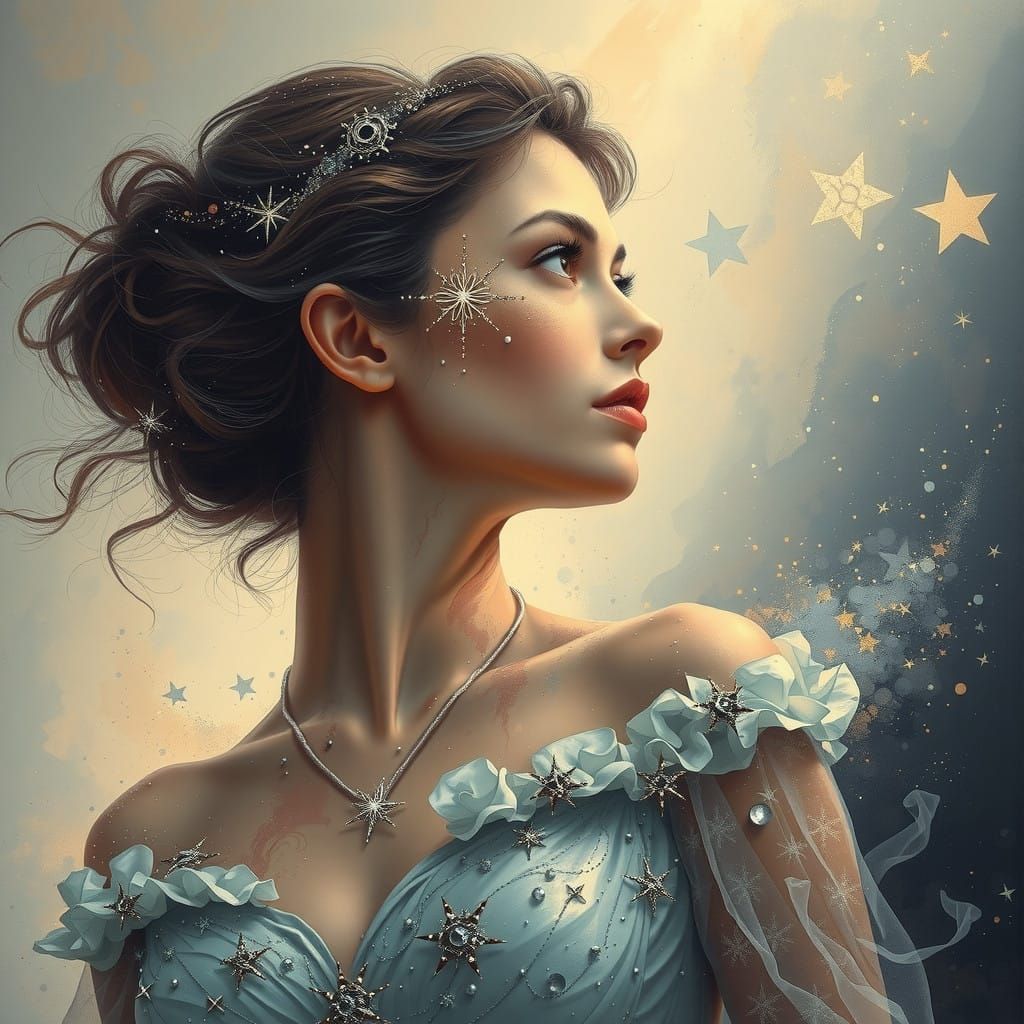 Gorgeous Woman Adorned with Starlight Elegance