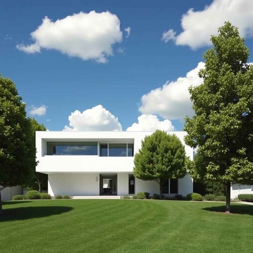 Modern White House Surrounded by Lush Trees
