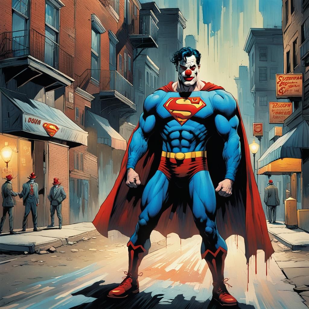 Superman as Clown in Comic Book Art