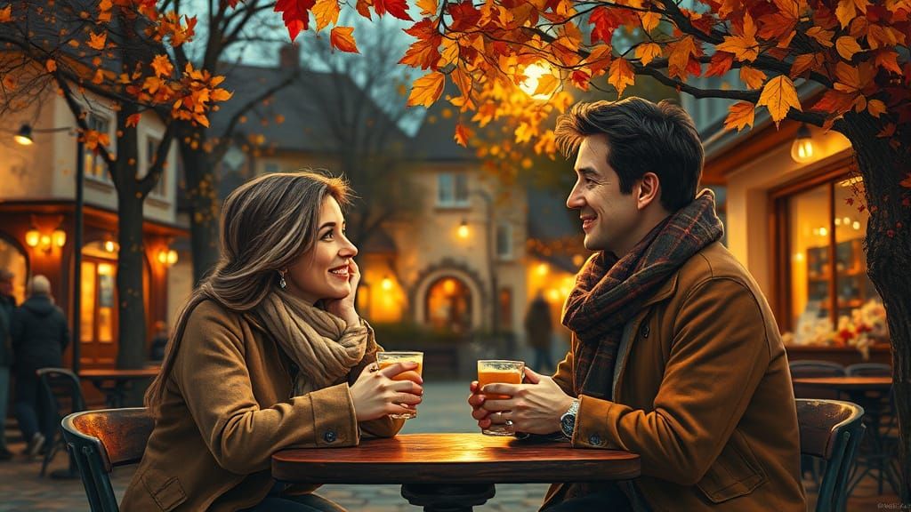Cozy Autumn Night: Couple at Quaint Cafe