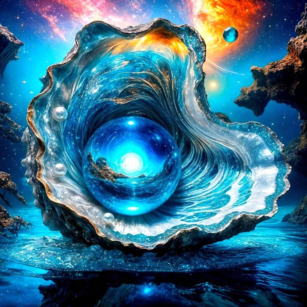 Bioluminescent Pearl in Giant Oyster Shell