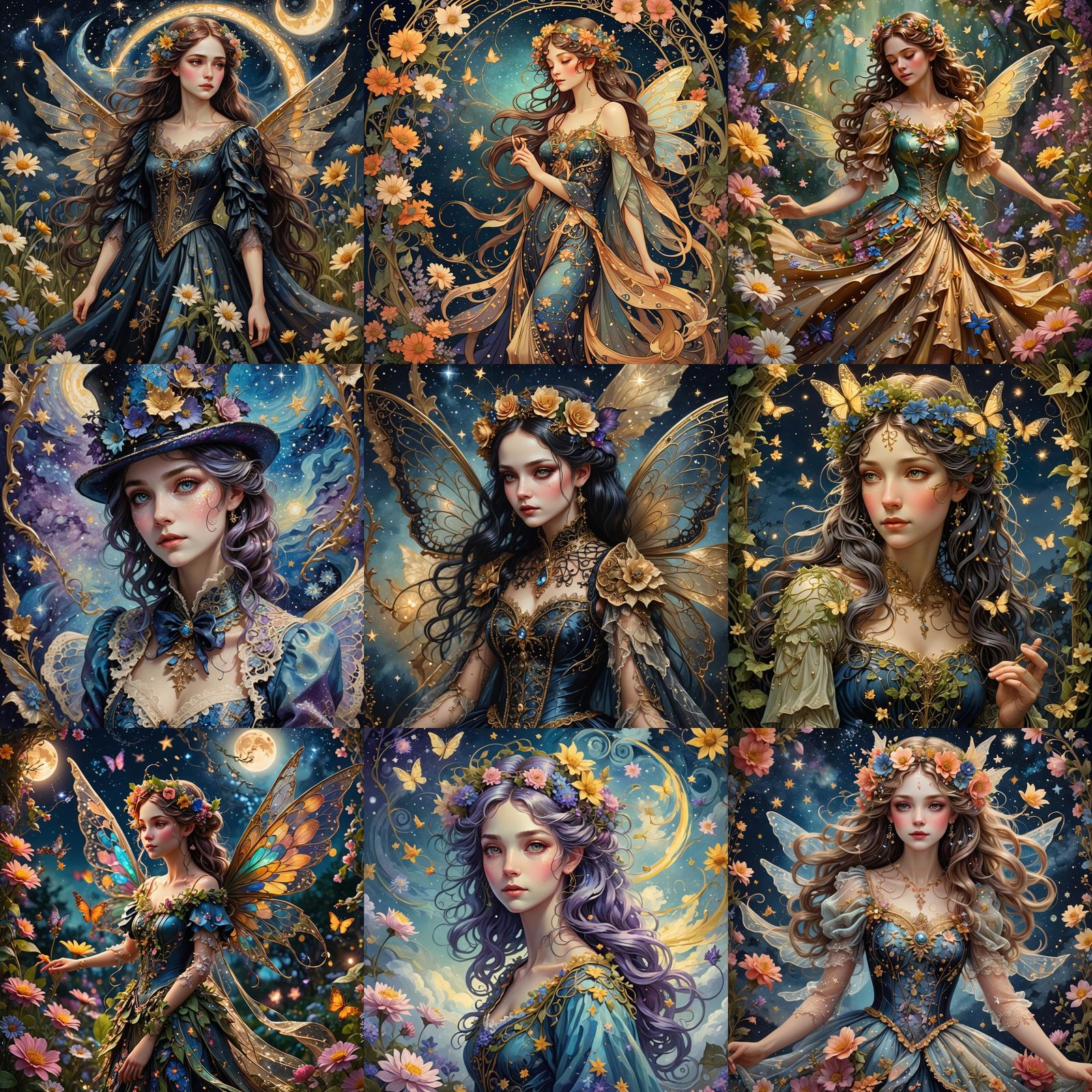 Victorian Fairy under Starry Night Sky