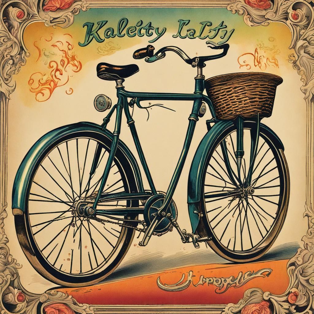 19th Century Bicycle Postcard in Splash Art Style