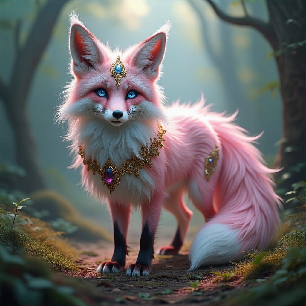 Majestic Pink Fox with Jewel Adornments