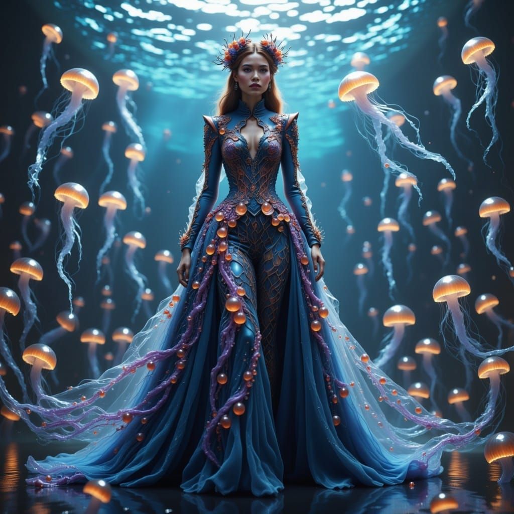 Jellyfish inspired runway dress <lora:My outfits:1.0>