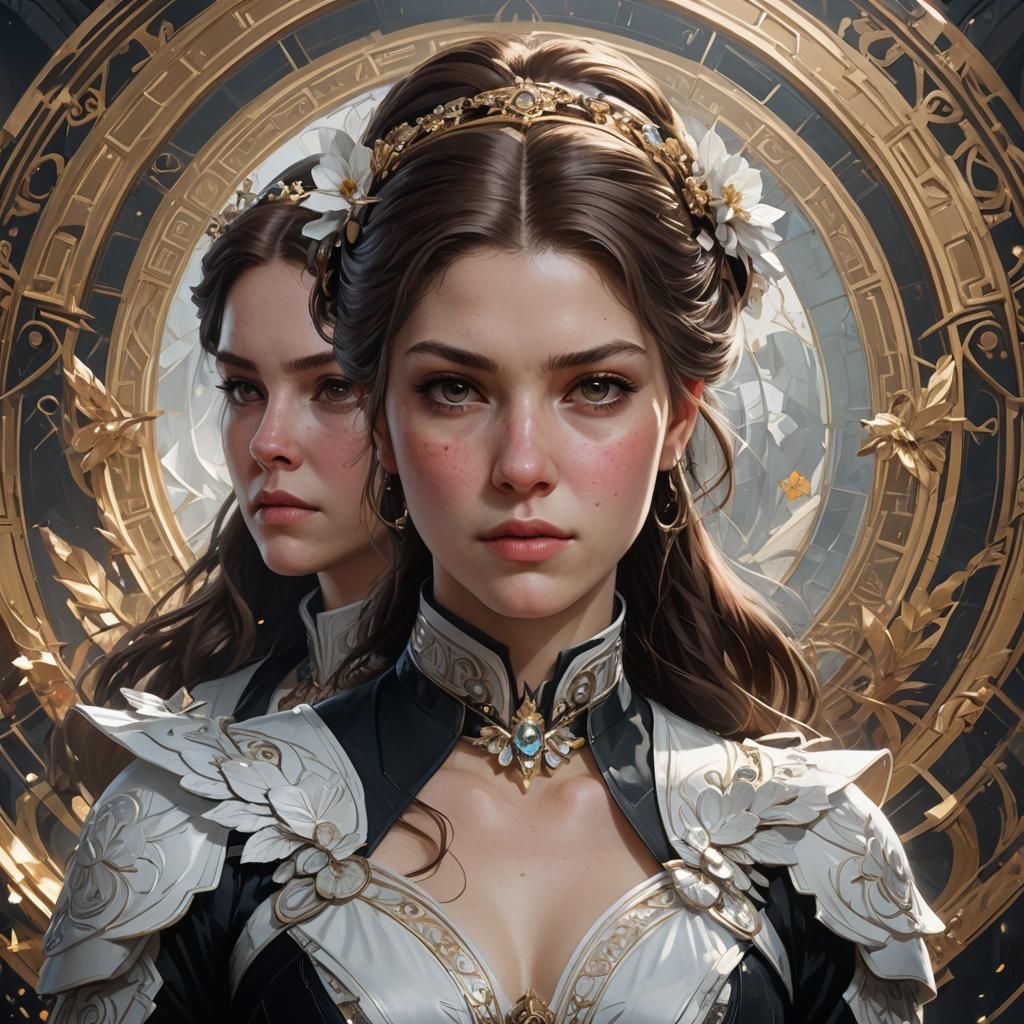 Dual Portrait in Artgerm and Mucha Style