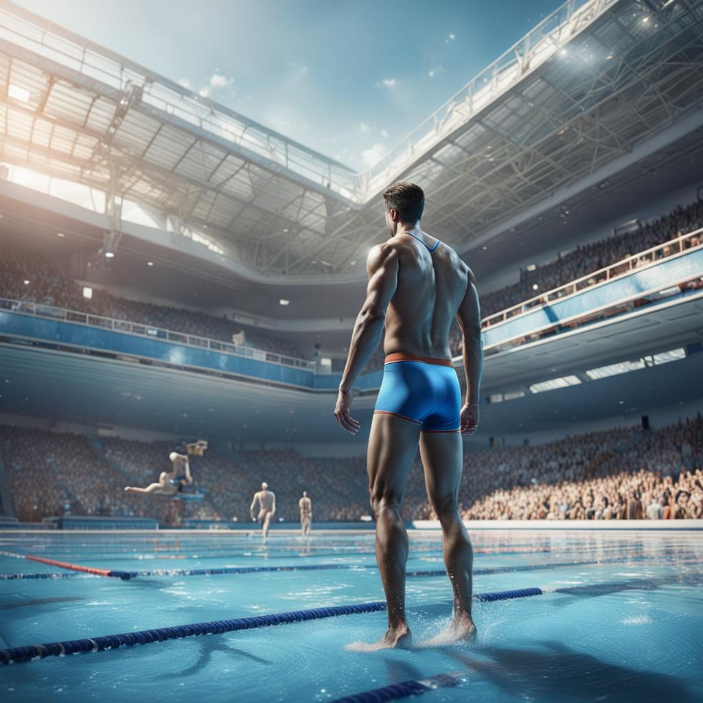 Swimmer in Outdoor Competition: Detailed Matte Painting