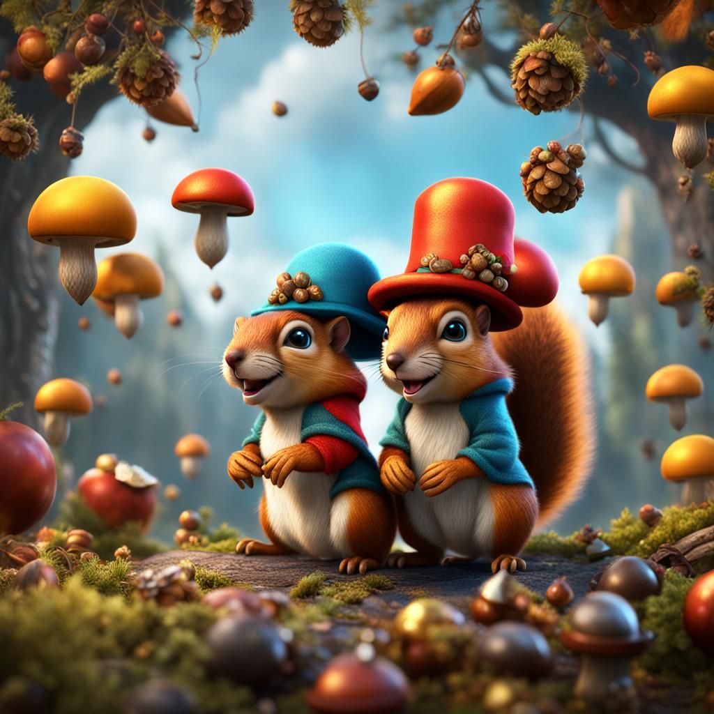 Squirrels with Acorn Caps: Fantasy Concept Art