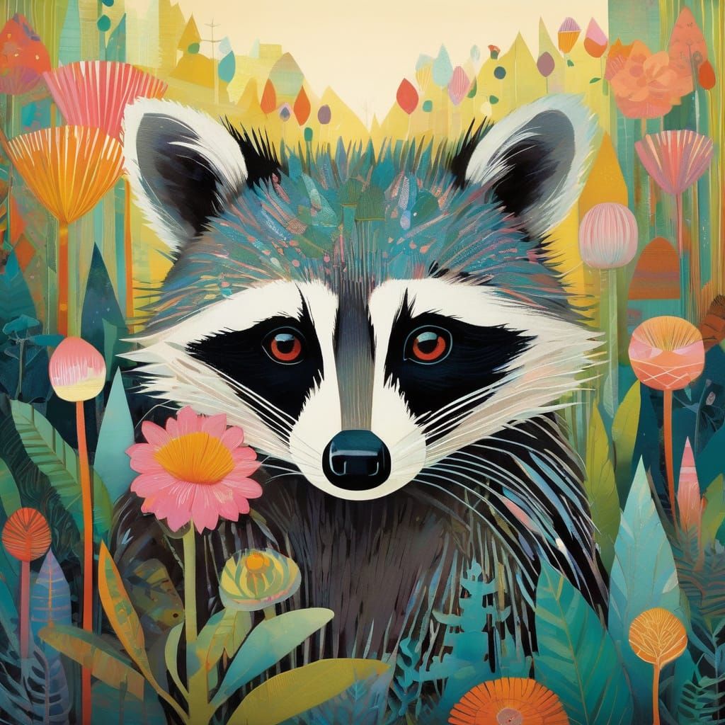 Charming Raccoon Family in Pastel Colors
