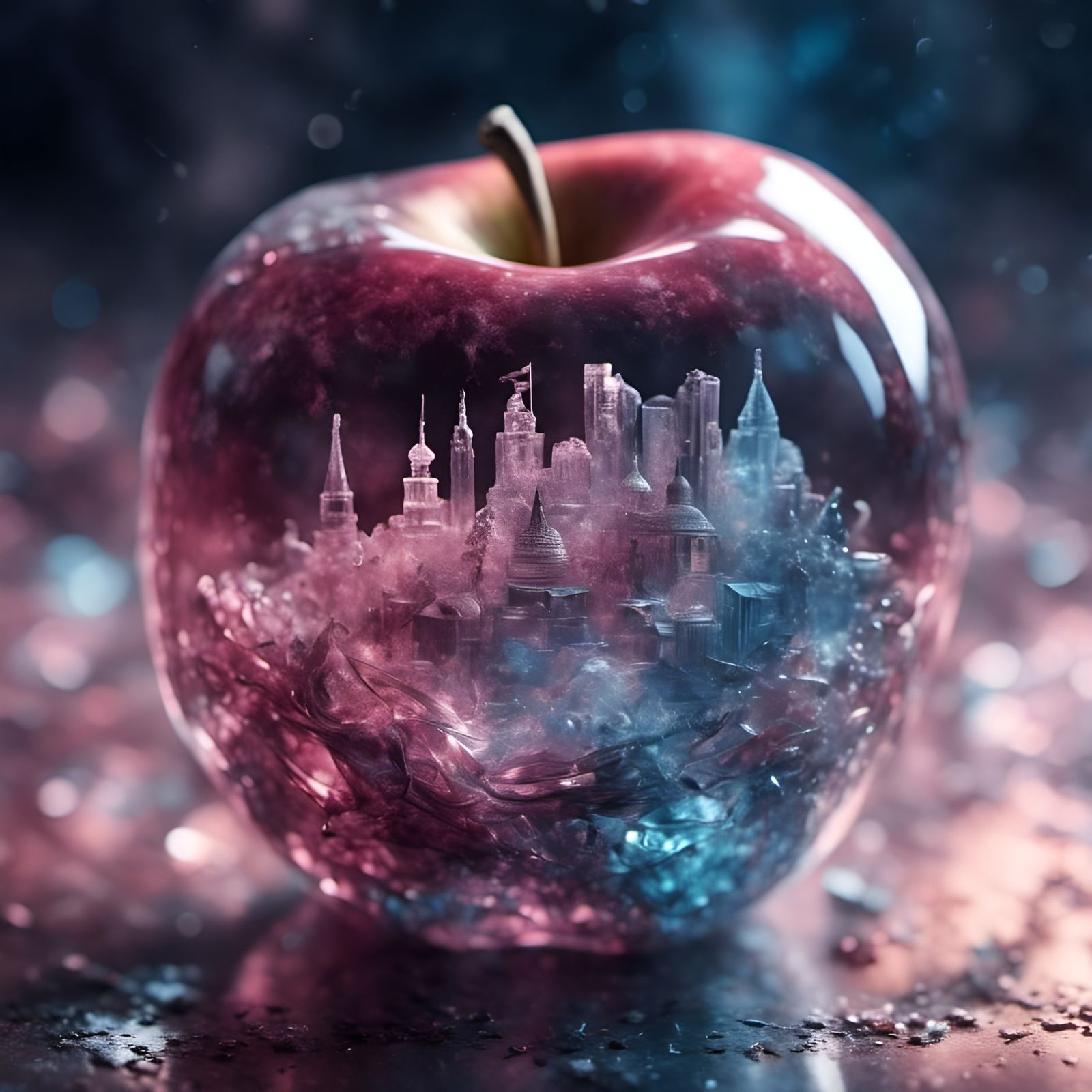 Crystal Apple with Floating Musical Instruments