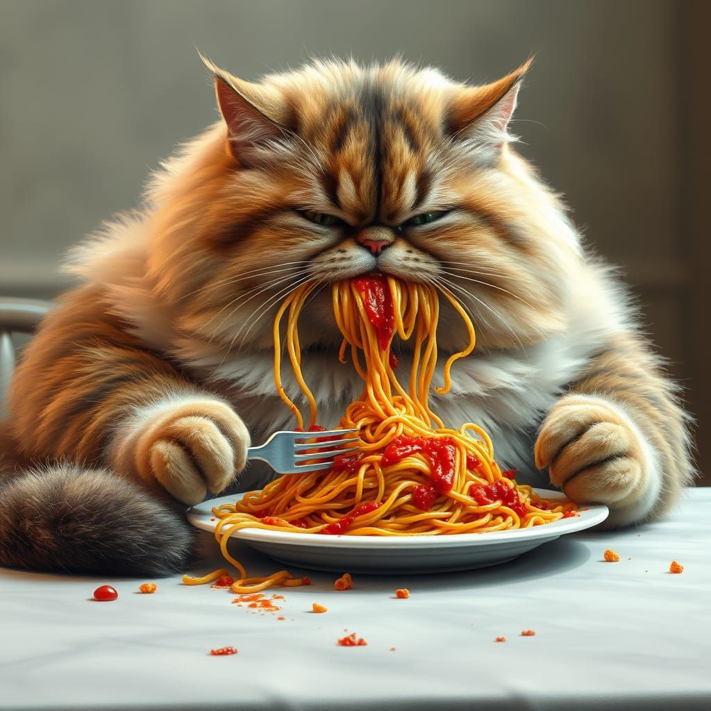 Grotesque Fluffy Cat in Chaos