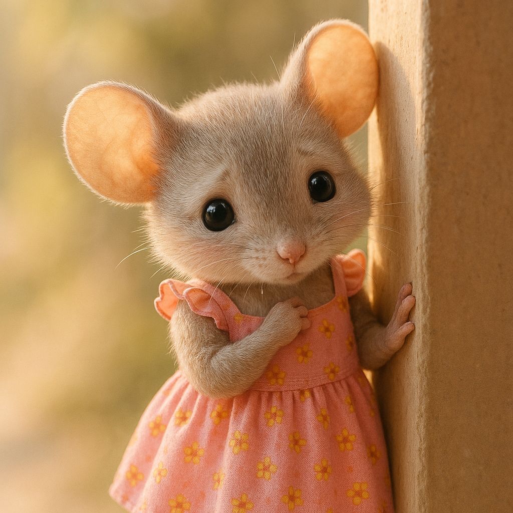Bashful Mouse in Pink Dress, Ultra-Detailed CGI