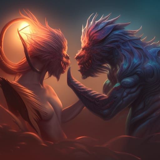 Anime Style Monster Couple Fantasy Art