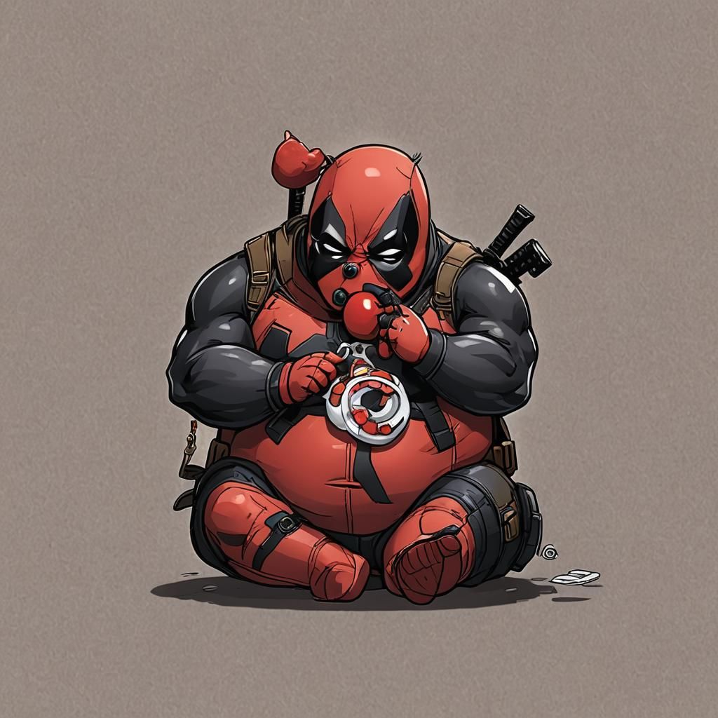Humorous Anime-Style Baby Deadpool Art