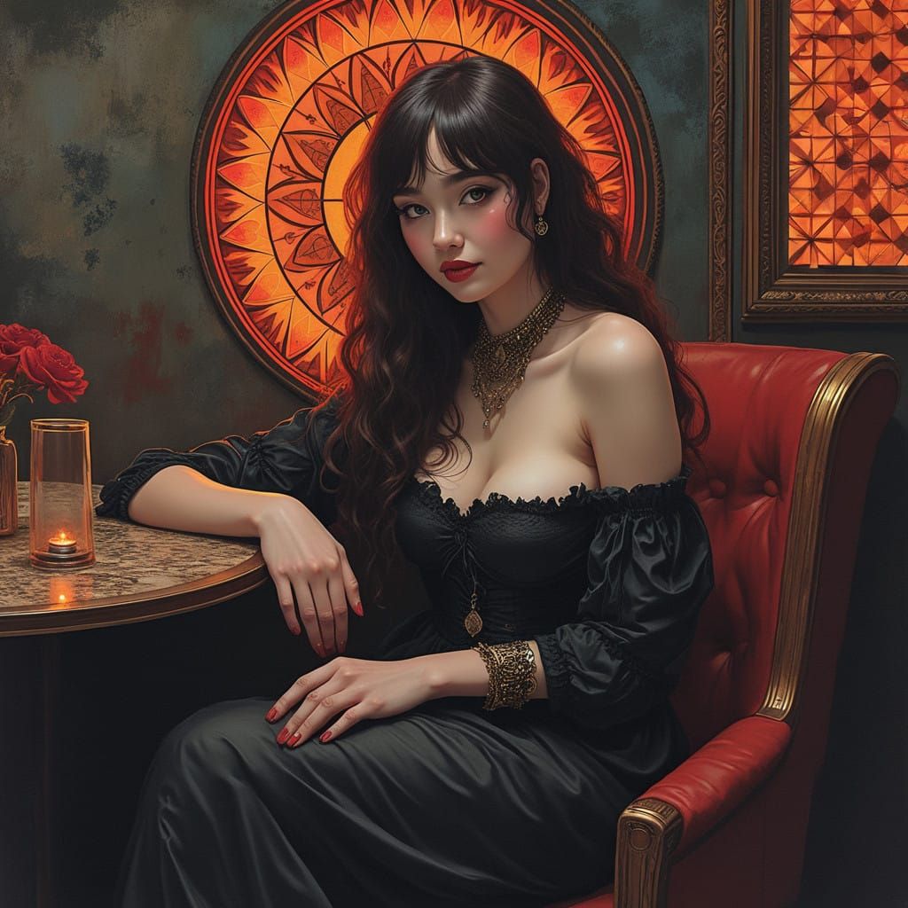 Enchanting Dark Goddess in Art Deco Gothic Style