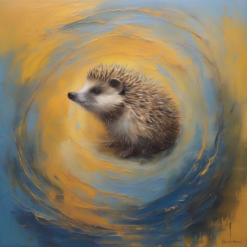 Emotional Hedgehog Finds Inner Peace in Abstract Landscape