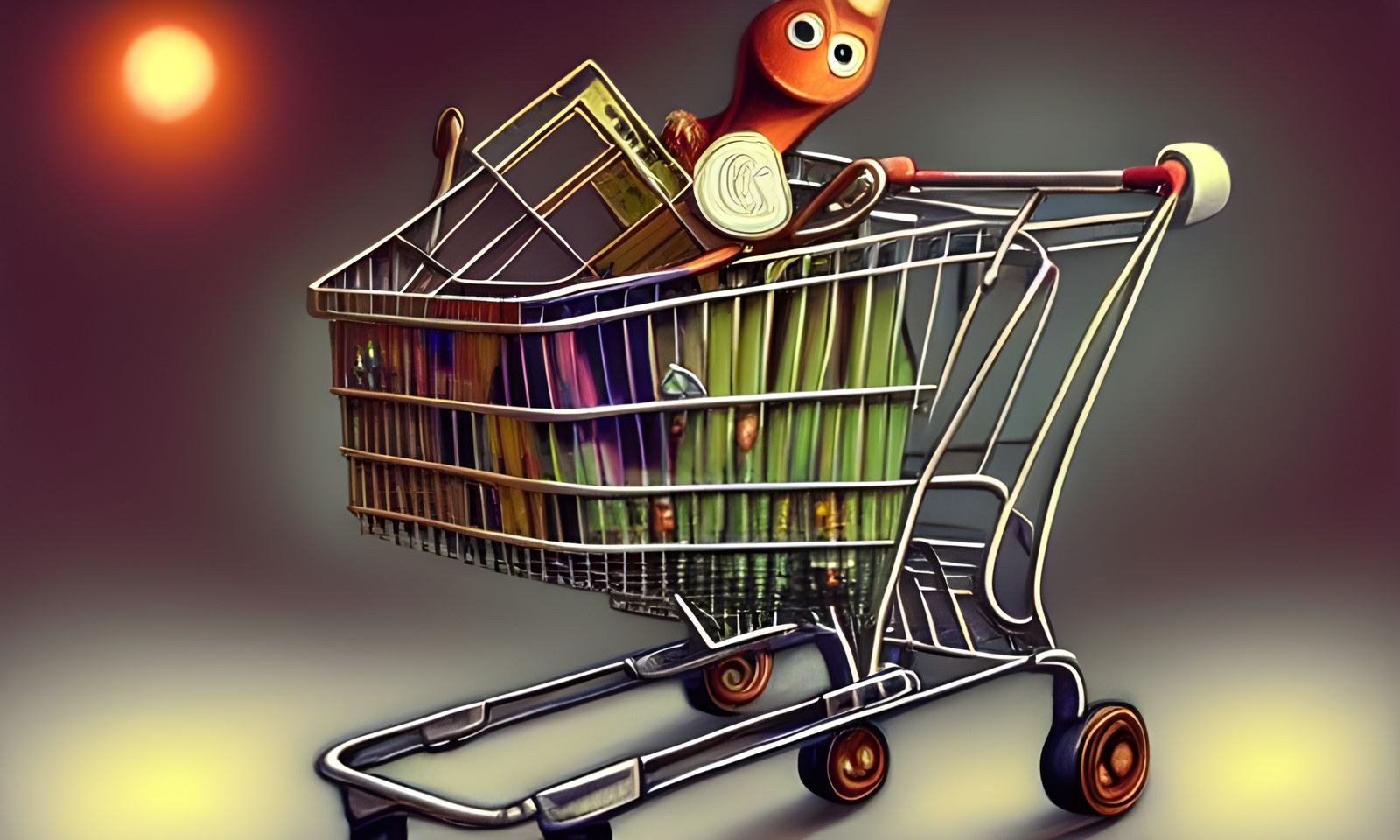 Anthropomorphic Shopping Cart Chalk Drawing