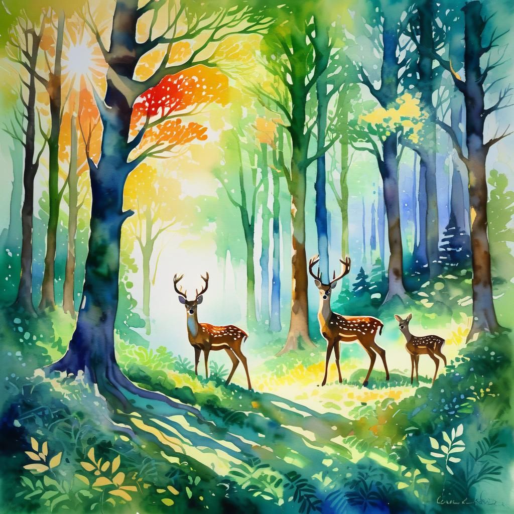 Neo-Impressionist Masterpiece of Majestic Forest Harmony