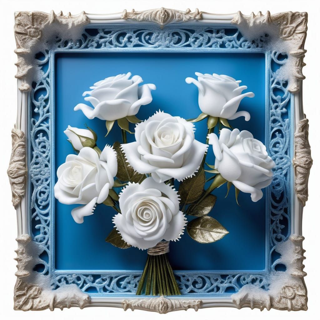 Exquisite Glass Roses in Ornate Frame: A Masterpiece of Deli...