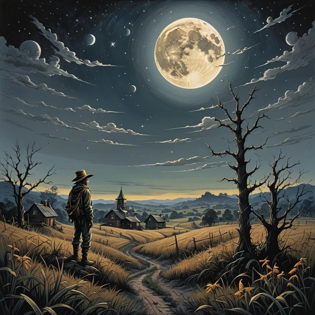 Lonely Scarecrow's Secret Confided to the Moon
