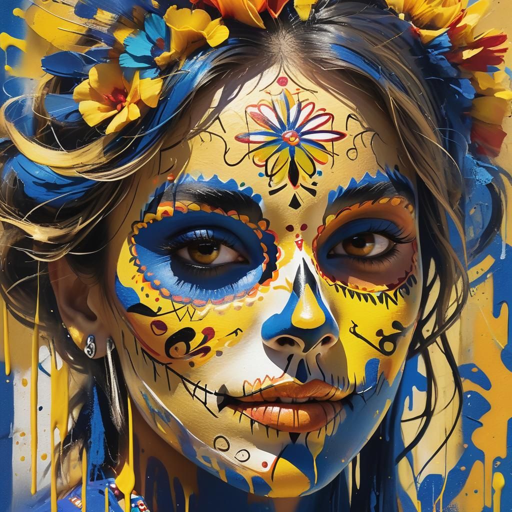 Vibrant Day of the Dead Graffiti Art Portrait