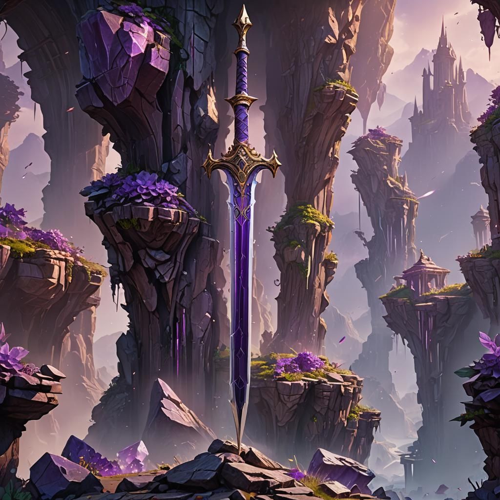 Fantastical Amethyst Sword in Detailed Matte Painting