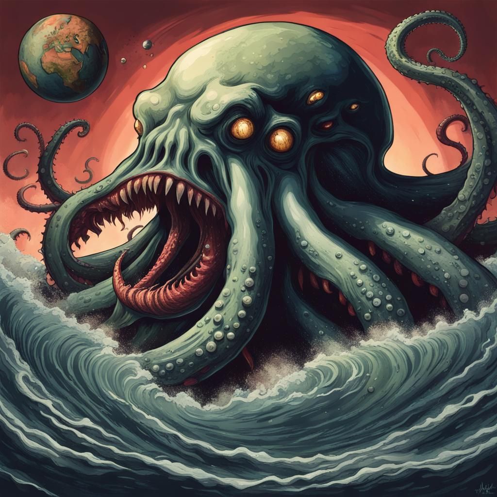 Kraken Devouring Earth from Outer Space