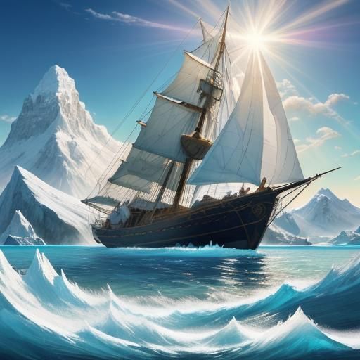 Sailboat Crashes into Crystal Shell: Dreamlike Concept Art