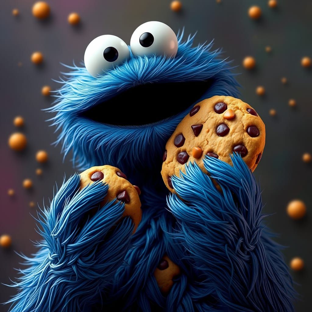 Cookie Monster Holding a Cookie: Detailed Matte Painting