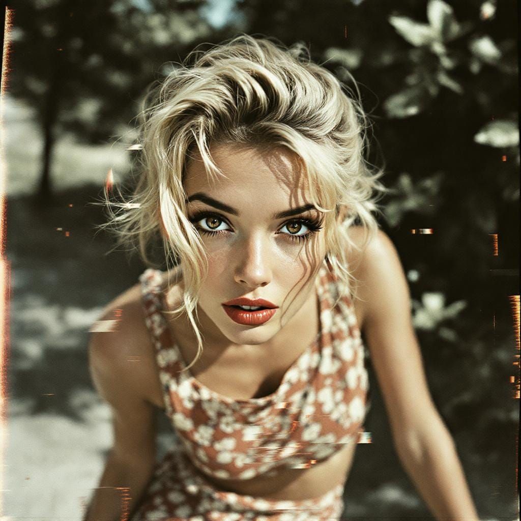 Glitch Art Pin-Up Woman in Park