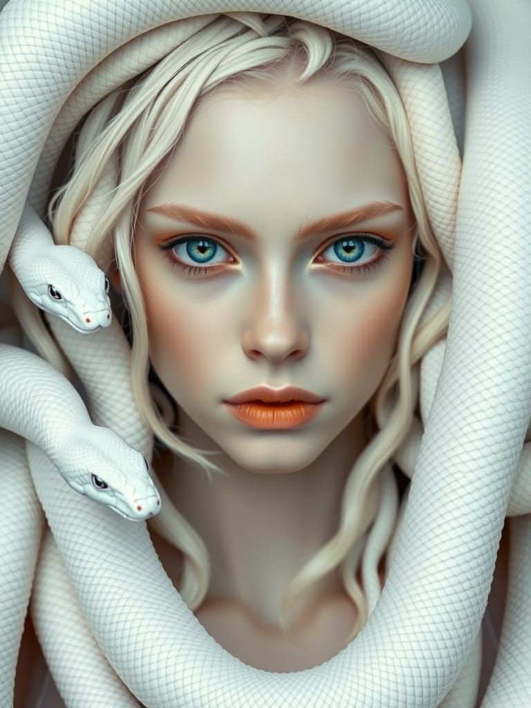 Albino Medusa Portrait Photographed in Style of Patrick Dema...